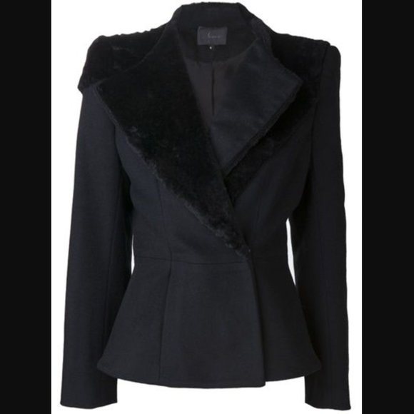 MISHA NONOO black wool jacket with sheepskin collar